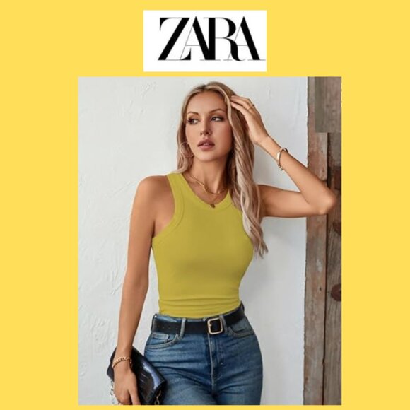 Zara Yellow Ribbed Tank Top - Picture 1 of 11